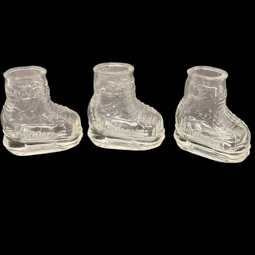 Vintage Windsor Clear Glass Ice Skate Boot Shot Glases Set of 3
